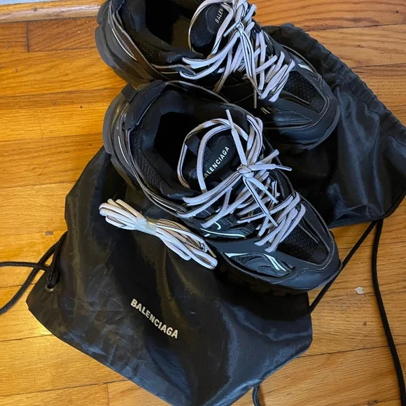 Balenciaga Men's Black and White Athletic Shoes